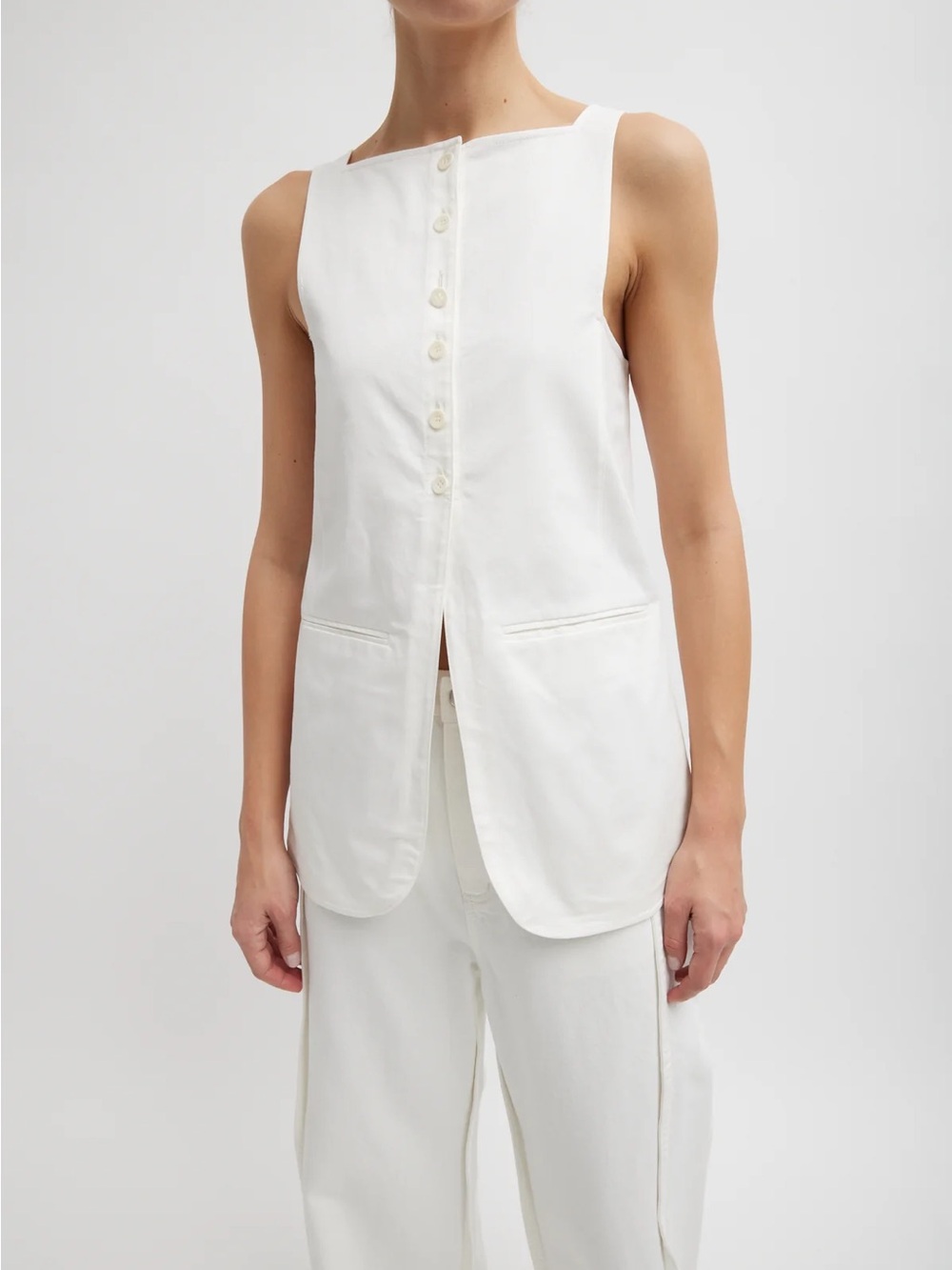 Tibi Chino Slit Front Sleeveless Tunic